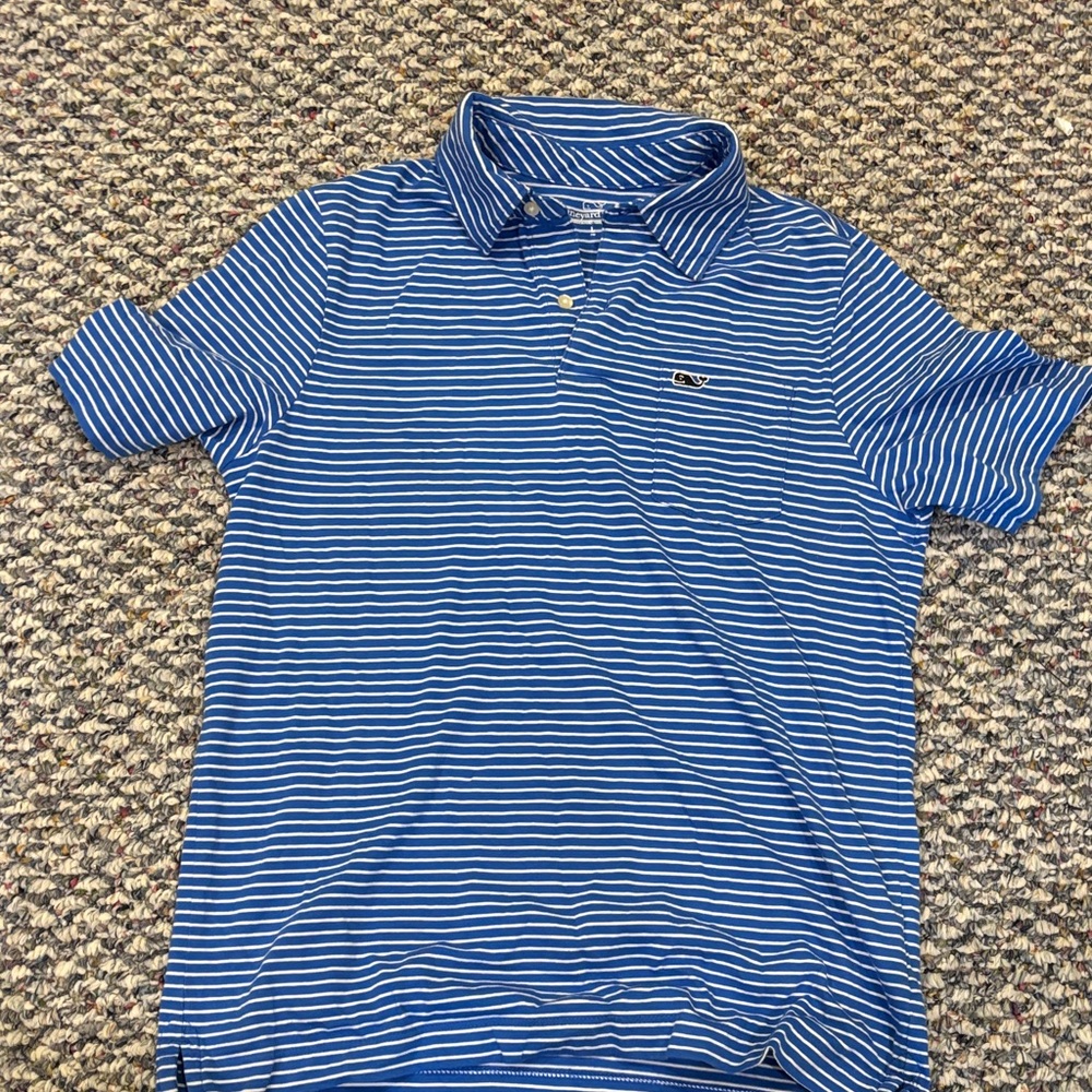 Vineyard Vines Navy and White Striped Polo